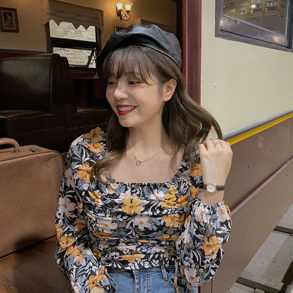 retro square collar print blouse slim pleat drawstring design short blusas puff long sleeve chiffon shirt holiday 49032, White
retro square collar print blouse slim pleat drawstring design short blusas puff long sleeve chiffon shirt holiday 49032, White