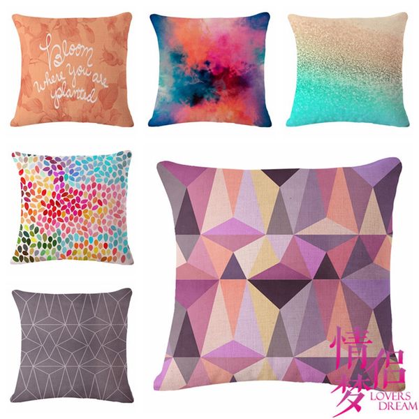 dazzling colour geometry cotton flax pillow back cushion