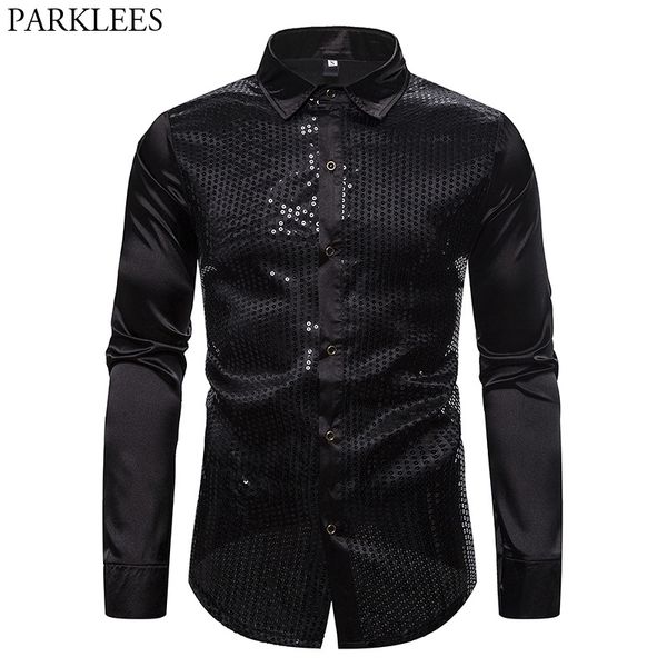 mens black glitter sequin shirts new long sleeve silk satin shiny disco party shirt men stage dance prom costume chemise, White;black
mens black glitter sequin shirts new long sleeve silk satin shiny disco party shirt men stage dance prom costume chemise, White;black