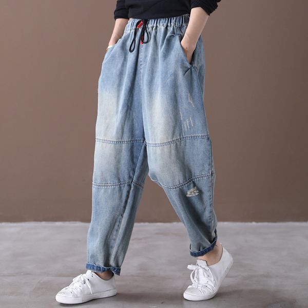 spring 2020 new korean version loose large size casual harem pants female literary grinding white drawstring washed jeans women, Blue
spring 2020 new korean version loose large size casual harem pants female literary grinding white drawstring washed jeans women, Blue