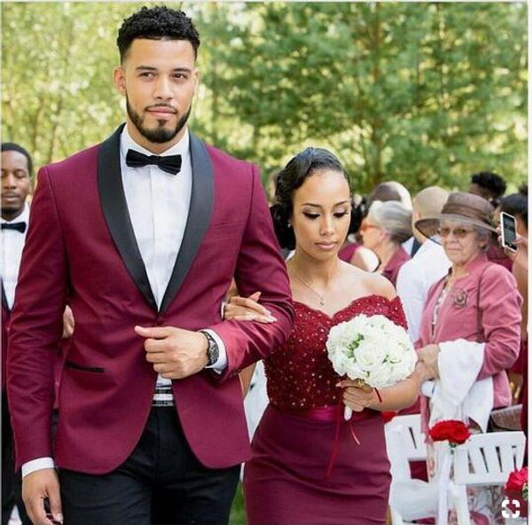 burgundy 2019 new arrival groomsmen shawl black lapel groom tuxedos men suits wedding man (jacket+pants+tie), Black;gray
burgundy 2019 new arrival groomsmen shawl black lapel groom tuxedos men suits wedding man (jacket+pants+tie), Black;gray