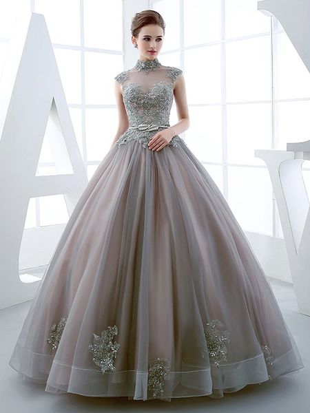 2020 new high neck ball gown appliques beading quinceanera dress open back floor length tulle gray prom gowns, Blue;red
2020 new high neck ball gown appliques beading quinceanera dress open back floor length tulle gray prom gowns, Blue;red
