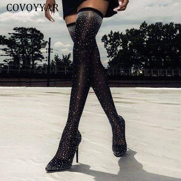 covoyyar 2019 stretch fabric socks boots women over the knee thin high boots high heels crystal party shoes woman wbs2048, Black 
covoyyar 2019 stretch fabric socks boots women over the knee thin high boots high heels crystal party shoes woman wbs2048, Black