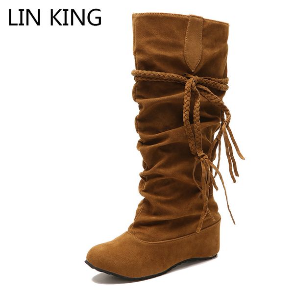 lin king big size fringe women knee-high motorcycle boots solid height increase long boots ladies round toe platform knight boot, Black
lin king big size fringe women knee-high motorcycle boots solid height increase long boots ladies round toe platform knight boot, Black