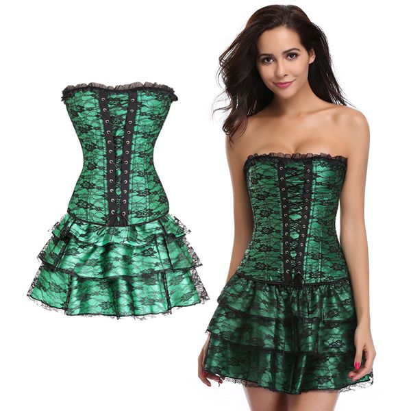 3 pcs set fashion green clubwear corset dress wowen's bustiers gothic floral lace trim corsets with g-string & tutu skirt 2020 new 880, Black;white
3 pcs set fashion green clubwear corset dress wowen's bustiers gothic floral lace trim corsets with g-string & tutu skirt 2020 new 880, Black;white