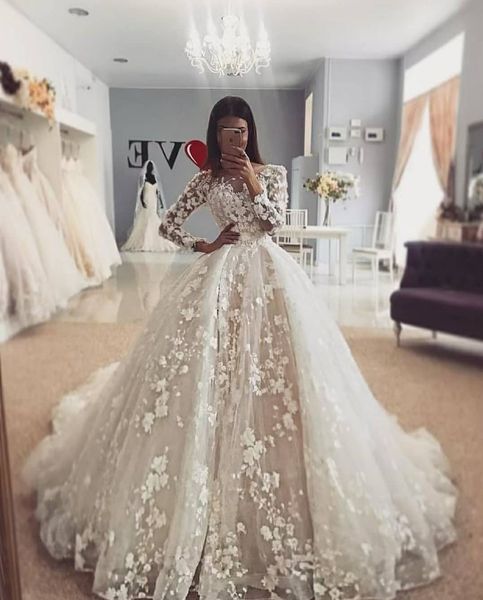 long sleeve a line beach wedding dresses appliques tulle plus size wedding dress sweep train robes de mariée, White
long sleeve a line beach wedding dresses appliques tulle plus size wedding dress sweep train robes de mariée, White