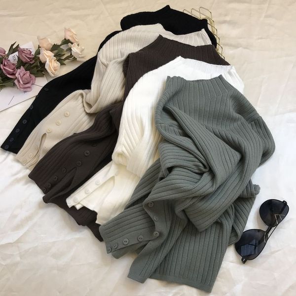 high neck elastic slim bottoming blouse women's autumn design sense side split single breasted with knitted sweater, White;black
high neck elastic slim bottoming blouse women's autumn design sense side split single breasted with knitted sweater, White;black