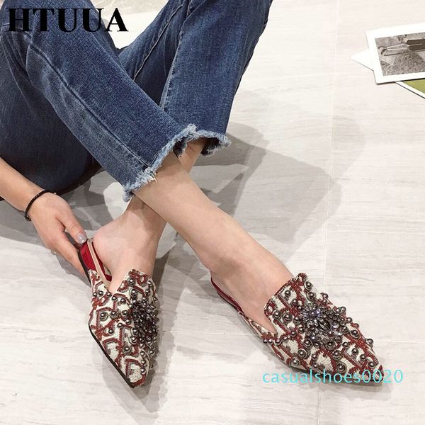 htuua rivets rhinestone baroque pattern designer slippers women shoes pointed toe flat mules shoes woman slip on sliders c20, Black
htuua rivets rhinestone baroque pattern designer slippers women shoes pointed toe flat mules shoes woman slip on sliders c20, Black