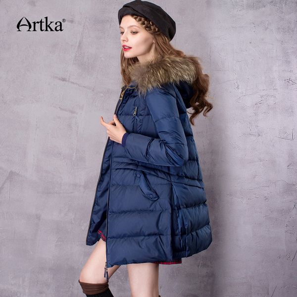 artka women's mid-length down coat with raccoon fur hood with 90% down parka female long winter puffer jacket zk11669d, Black
artka women's mid-length down coat with raccoon fur hood with 90% down parka female long winter puffer jacket zk11669d, Black