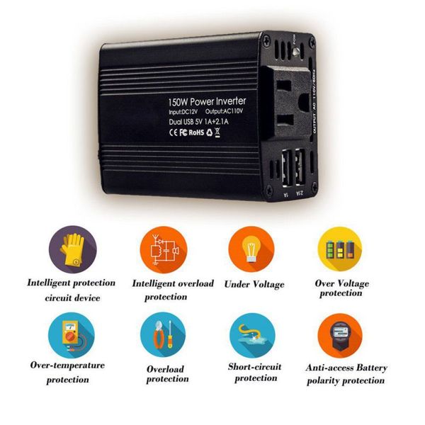1pcs 150w car power inverter dc 12v to 110v ac car converter with dual usb adapter black
1pcs 150w car power inverter dc 12v to 110v ac car converter with dual usb adapter black