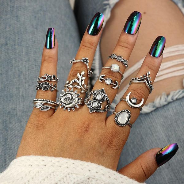 14 pcs/set bohemian leaf moon flower knuckle ring set vintage silver crystal joint midi finger ring set for women hand accessories m274r
14 pcs/set bohemian leaf moon flower knuckle ring set vintage silver crystal joint midi finger ring set for women hand accessories m274r