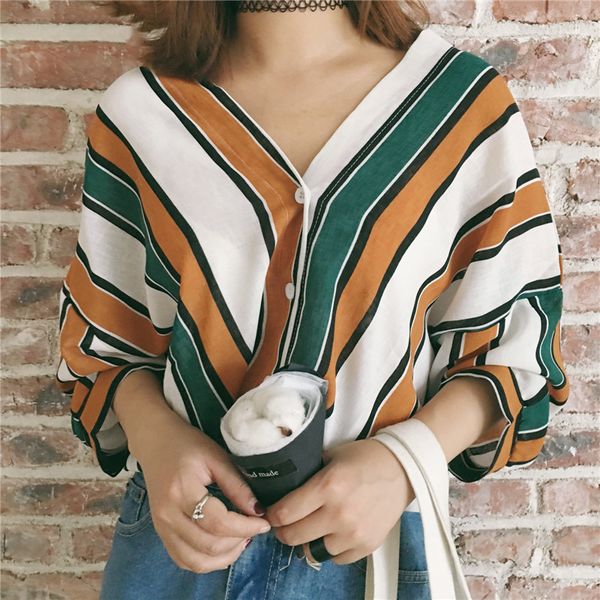 vintage blouse women vertical stripes blouses woman 2020 chiffon batwing sleeve casual female v neck striped shirt women, White
vintage blouse women vertical stripes blouses woman 2020 chiffon batwing sleeve casual female v neck striped shirt women, White