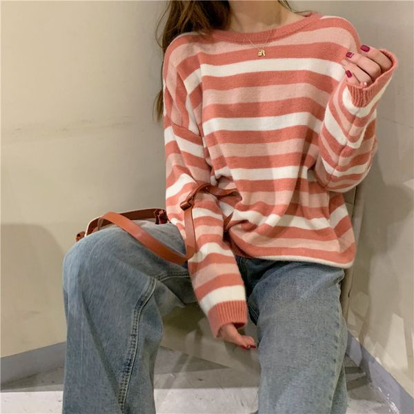 2019 new autumn korean striped sweater female vintage striped oversize knit pullover sweaters kawaii ulzzang clothing for women, White;black
2019 new autumn korean striped sweater female vintage striped oversize knit pullover sweaters kawaii ulzzang clothing for women, White;black