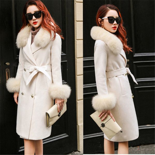women's wool & blends plus size winter overcoat fashion coat with fur korean style double-breasted ladies elegant coats bandage slim ja, Black
women's wool & blends plus size winter overcoat fashion coat with fur korean style double-breasted ladies elegant coats bandage slim ja, Black