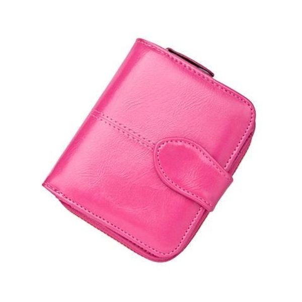 

oil wax skin europe and the united states big brand new wallet female short wallet 2019 ladies students two fold thin purse, Red;black
