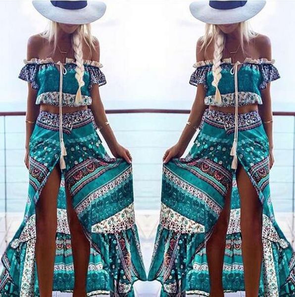 new 2018 fashion two-piece set beach party casual printing word collar ear split two-piece boho, White
new 2018 fashion two-piece set beach party casual printing word collar ear split two-piece boho, White