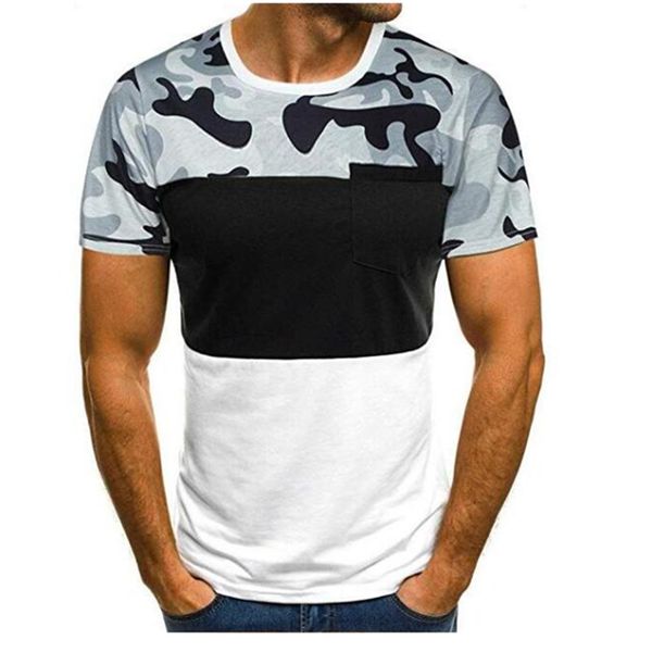 fitness camouflage t-shirt round neck short-sleeved t-shirt stitching casual spring and summer sports, White;black
fitness camouflage t-shirt round neck short-sleeved t-shirt stitching casual spring and summer sports, White;black