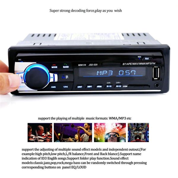 jsd-520 bluetooth car in-dash stereo fm aux receiver audio 1 din usb mp3 radio drop shipping august 14
jsd-520 bluetooth car in-dash stereo fm aux receiver audio 1 din usb mp3 radio drop shipping august 14