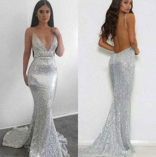 2020 silver spaghetti straps sequins mermaid long prom dresses ruched backless sweep train formal party evening dresses custom made, Black
2020 silver spaghetti straps sequins mermaid long prom dresses ruched backless sweep train formal party evening dresses custom made, Black
