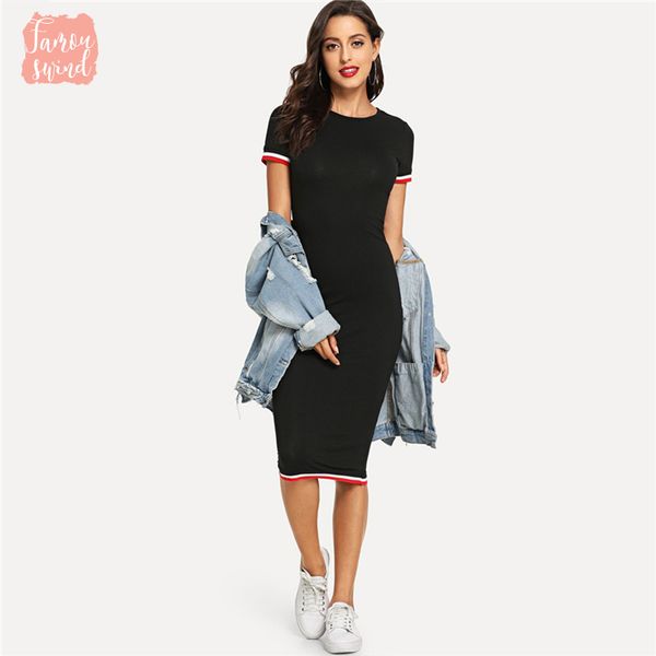 black striped trim dress tee women streetwear round neck casual clothes 2019 new spring bodycon long dress, Black;gray
black striped trim dress tee women streetwear round neck casual clothes 2019 new spring bodycon long dress, Black;gray