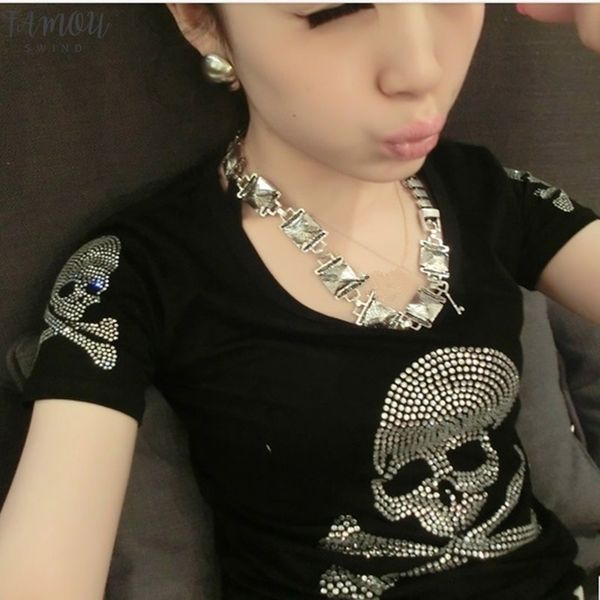 oversized t shirt women diamond skull tee shirt femme plus size women clothes 2020 casual punk cloth black 4xl 5xl, White