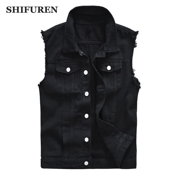 shifuren men cotton ripped jeans sleeveless jacket black denim vest single-breasted male hip hop washed cowboy waistcoat, Black;white
shifuren men cotton ripped jeans sleeveless jacket black denim vest single-breasted male hip hop washed cowboy waistcoat, Black;white
