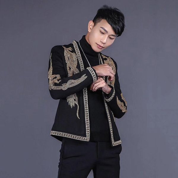 luxury court style wedding suit coat men handmade beading collar embroidered slim blazer male streetwear hip hop outerwear s-xl, White;black 
luxury court style wedding suit coat men handmade beading collar embroidered slim blazer male streetwear hip hop outerwear s-xl, White;black