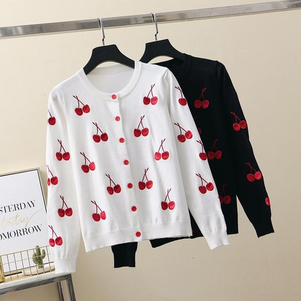 sweet cherry embroidery knitted cardigan women 2019 autumn long sleeve o-neck sweater cardigan female single-breasted top, White;black
sweet cherry embroidery knitted cardigan women 2019 autumn long sleeve o-neck sweater cardigan female single-breasted top, White;black