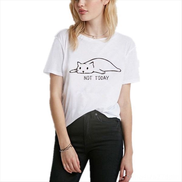 2019 women's lazy lie cat short sleeve large size 2019 women's t-shirt lazy lie cat short sleeve large t-shirt size, White