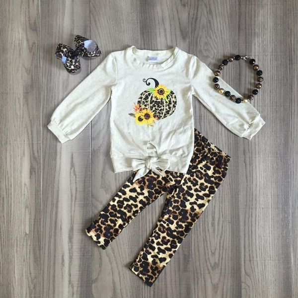 

fall/winter baby girls children clothes set outfits boutique leopard sunflower milk silk ruffles pants cotton match accessories, White