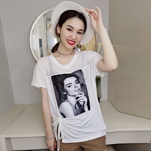 2020 summer european design silk zipper t-shirt zipper right drawstring beauty pattern silk chiffon short-sleeved t-shirt female, White
2020 summer european design silk zipper t-shirt zipper right drawstring beauty pattern silk chiffon short-sleeved t-shirt female, White