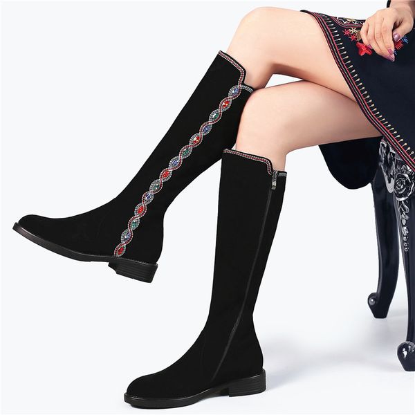 2020 new full genuine leather boots women shoes colors rhinestone bohemia knee high boots embroidery ladies winter western boots, Black
2020 new full genuine leather boots women shoes colors rhinestone bohemia knee high boots embroidery ladies winter western boots, Black