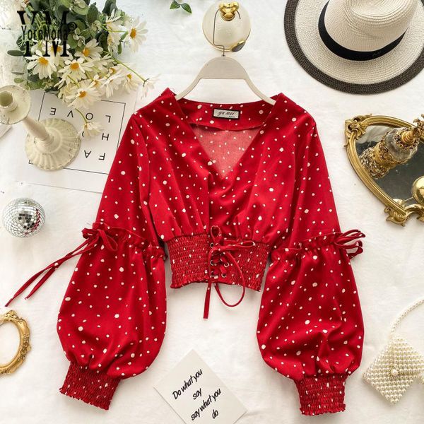 yornmona chic polka dot blouse shirt women long puff sleeve crop elegant elastic waist bandage blusas, White
yornmona chic polka dot blouse shirt women long puff sleeve crop elegant elastic waist bandage blusas, White