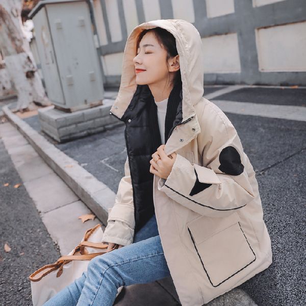 winter two big pocket lette print jacket beige parka for student fashion female down jacket with hood 2019 autumn outwear ladies, Black
winter two big pocket lette print jacket beige parka for student fashion female down jacket with hood 2019 autumn outwear ladies, Black