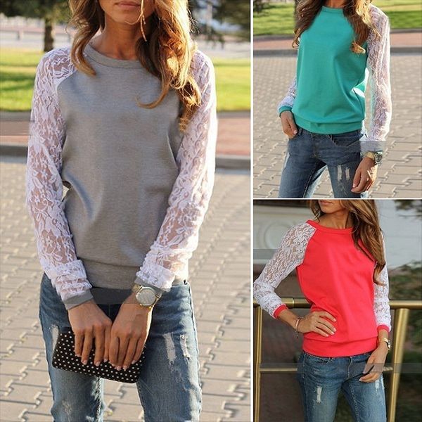 2019 long sleeve stitched loose round collar casual 2019 long t-shirt lace lace sleeve stitched t-shirt loose round collar casual top, White
2019 long sleeve stitched loose round collar casual 2019 long t-shirt lace lace sleeve stitched t-shirt loose round collar casual top, White