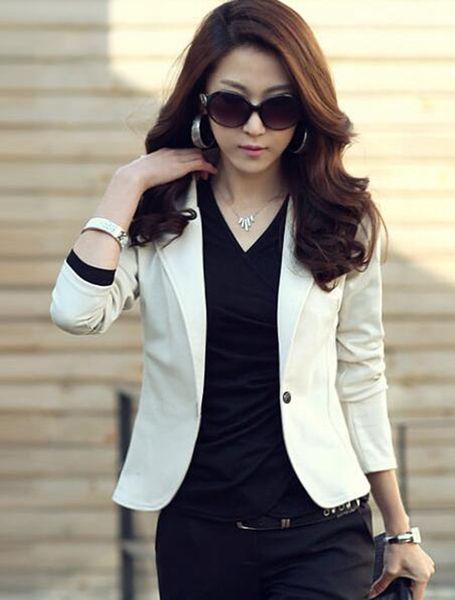 женщина весной и осенью высококачественные товары хан версия новый фонд прилив индивидуальный характер моде тонкий одно зерно пряжка костюм, White;black 
женщина весной и осенью высококачественные товары хан версия новый фонд прилив индивидуальный характер моде тонкий одно зерно пряжка костюм, White;black