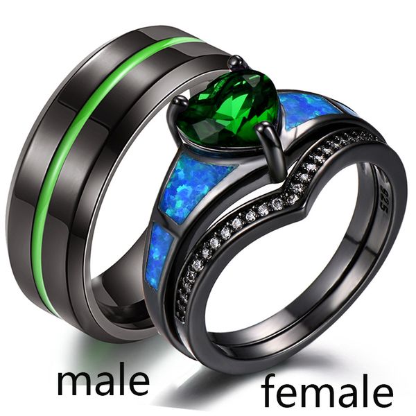 sz6-12 couple rings black gold filled heart cut green cz womens wedding rings titanium steel mens wedding band, Slivery;golden
sz6-12 couple rings black gold filled heart cut green cz womens wedding rings titanium steel mens wedding band, Slivery;golden