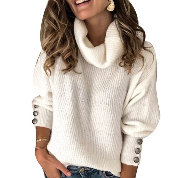 lasperal 2020 casual turtleneck warm knitted sweater autumn winter long sleeve pullover women rivet button jumper pull femme, White;black
lasperal 2020 casual turtleneck warm knitted sweater autumn winter long sleeve pullover women rivet button jumper pull femme, White;black