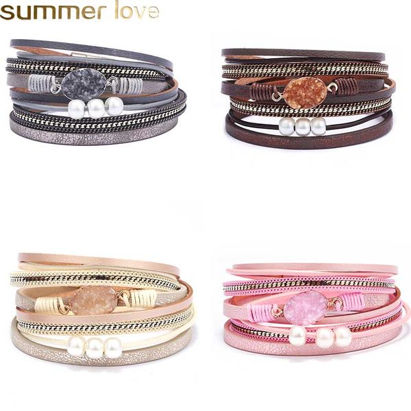 handmade multi-layer leather bracelet druzy resin stone bead cuff wrap magnetic buckle wristlet holiday wedding jewelry for women 6 colors, Golden;silver
handmade multi-layer leather bracelet druzy resin stone bead cuff wrap magnetic buckle wristlet holiday wedding jewelry for women 6 colors, Golden;silver