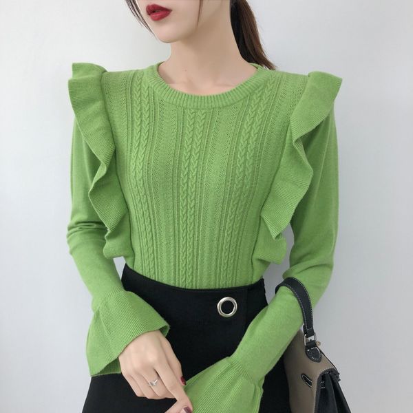 2019 autumn new arrival korean version trumpet sleeve core yarn wild slim ruffled long-sleeved sweater women ing, White;black
2019 autumn new arrival korean version trumpet sleeve core yarn wild slim ruffled long-sleeved sweater women ing, White;black