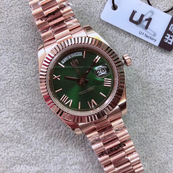 U1 Factory 2020 день Дата 40MM Rose Golden Green коммутируемого автоматические механические сапфировое стекло Presidential из нержавеющей стали мужские наручные часы
U1 Factory 2020 день Дата 40MM Rose Golden Green коммутируемого автоматические механические сапфировое стекло Presidential из нержавеющей стали мужские наручные часы