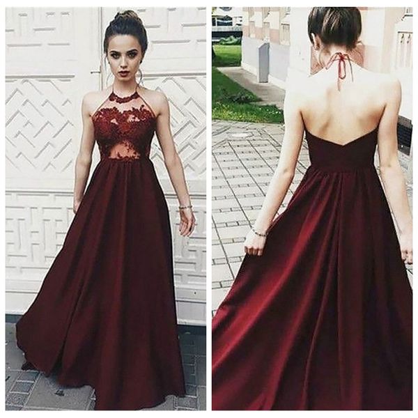 burgundy halter neck a line prom dresses lace appliques backless custom made formal evening party gowns, Black;red
burgundy halter neck a line prom dresses lace appliques backless custom made formal evening party gowns, Black;red