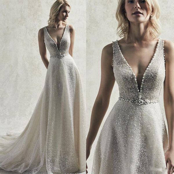 Bling Bling Wedding Dresses A Line Deep V Neck Beading Sequins A Line Bridal Dresses Vestidos de Noiva
Bling Bling Wedding Dresses A Line Deep V Neck Beading Sequins A Line Bridal Dresses Vestidos de Noiva