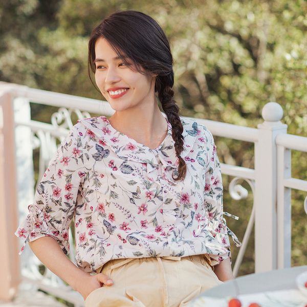 women's blouses & shirts inman 2021 spring arrival cotton youth vitality falbala literary floral medium sleeve blouse, White
women's blouses & shirts inman 2021 spring arrival cotton youth vitality falbala literary floral medium sleeve blouse, White