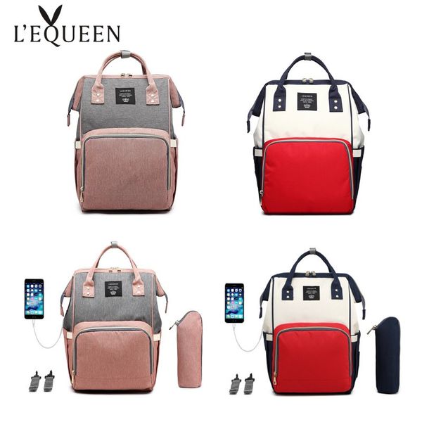 Lequeen Nappy Backpack Bag Mummy Large Capacity Bag Usb Multi-function Waterproof Outdoor Travel Diaper Bags For Baby Care