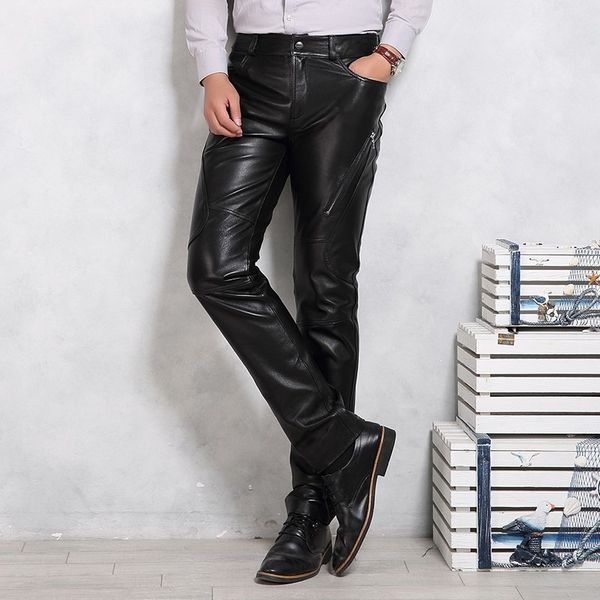 men's pants genuine leather men black motorcycle sheepskin long plus size 4xl fleece lining thick warm trousers 
men's pants genuine leather men black motorcycle sheepskin long plus size 4xl fleece lining thick warm trousers