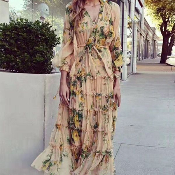 summer runway flower holiday long dress women elegant bow belt v-neck button chiffon floral printed bohemian maxi dress female, Black;gray
summer runway flower holiday long dress women elegant bow belt v-neck button chiffon floral printed bohemian maxi dress female, Black;gray