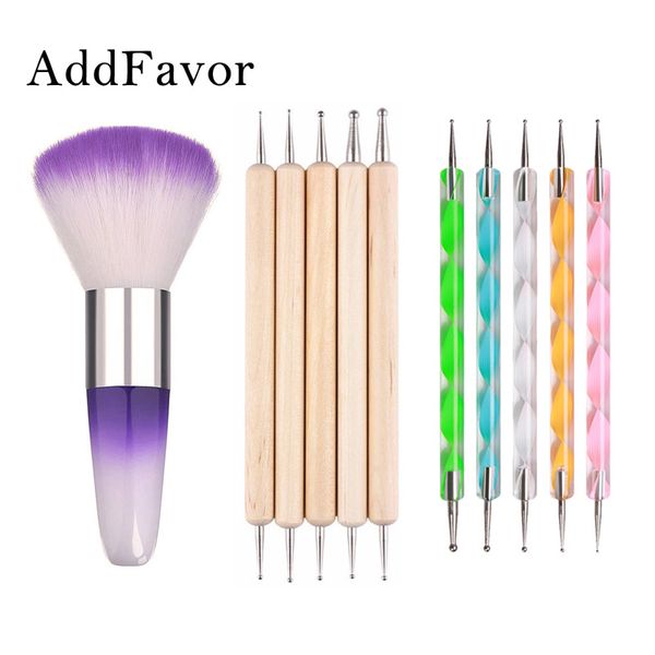 Addfavor Nail Art Dotting Pen 3d Uv Gel Polish Design Marbleizing Painting Dots Tools Nails Cleaning Dust Brushes Manicure Tips