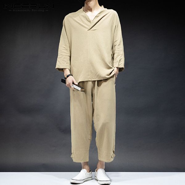 incerun solid color men sets cotton 3/4 sleeve 2020 casual v neck pants 2 pieces streetwear chinese style vintage mens suit, Gray
incerun solid color men sets cotton 3/4 sleeve 2020 casual v neck pants 2 pieces streetwear chinese style vintage mens suit, Gray