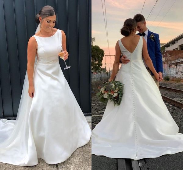 country style simple elegant a line wedding dresses scoop neck backless sweep train bridal gown church wedding dress vestidoe de noiva, White
country style simple elegant a line wedding dresses scoop neck backless sweep train bridal gown church wedding dress vestidoe de noiva, White